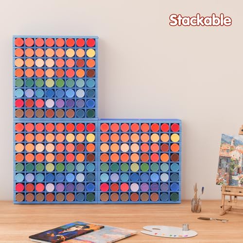Krafetto 2 Pack 64-Grid Paint Organizer for 2 Oz Bottles, Wall Mount, Blue - color: 2pc blue paint rack