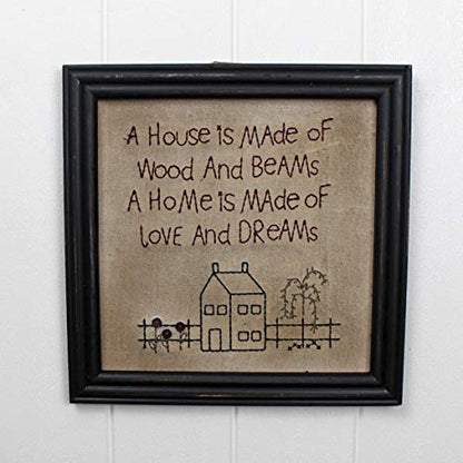 CVHOMEDECO. Primitives Antique A house is made of wood and beams, A home is made of love and dreams Stitchery Frame Wall Mounted Hanging Decor Art, 12 x 12 Inch - color: A house is made of wood and beams, A home is made of love and dreams