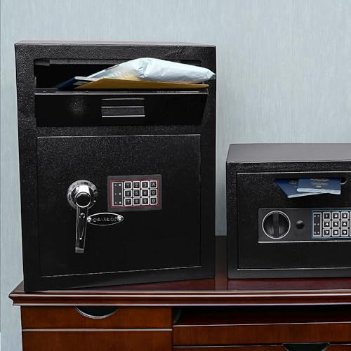 Barska Digital Depository Safe with Drop Slot – Solid Steel Lock Box for Cash, Mail & Valuables, Dual PIN Code Access, Anti-Pry Door, 2 Steel Bolts, Mounting Hardware – for Home & Office Security - style: Large Drop Door