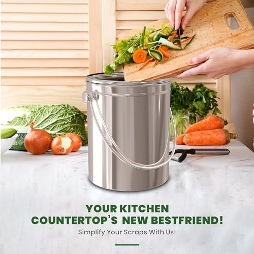Utopia Kitchen Countertop Compost Bin 1 Gallon, Stainless Steel, Silver - color: Silver, size: 1 Gallon (Pack of 1)