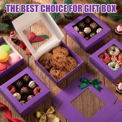 Zonon 30 Pcs Kraft Paper Boxes with Window 4.13 x 4.13 x 1.18inch (Purple) - color: Purple