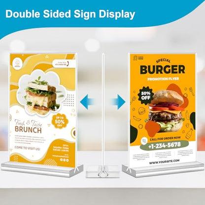 Acrylic Sign Holder 5 x 7, 10 Pack Clear Table Menu Vertical Display Stand Desktop Display Double Sided Stand Paper Holder Table Sign Suitable for Restaurants Office Store Show Fair