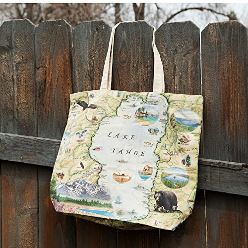 Xplorer Maps Canvas Tote Bag with Handles, Cloth Grocery Shopping Bag, Reusable & Eco-friendly Bag, 100% Cotton, Washable - color: Lake Tahoe