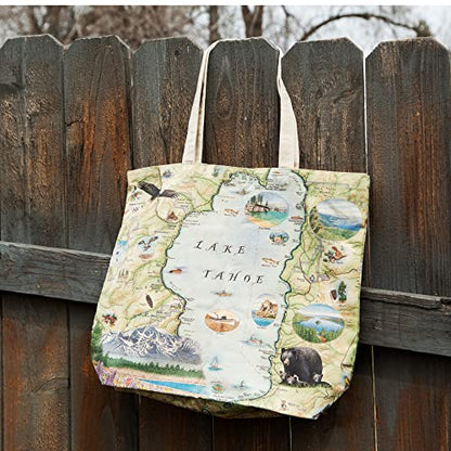 Xplorer Maps Canvas Tote Bag with Handles, Cloth Grocery Shopping Bag, Reusable & Eco-friendly Bag, 100% Cotton, Washable - color: Lake Tahoe