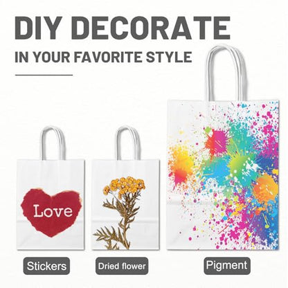 LIHOMR Gift Bags 5.9"x3.15"x8.25", 100pcs Kraft Paper Bag with Handles - color: White, size: 8.25 x5.9x3.15 Inch (Pack of 100)