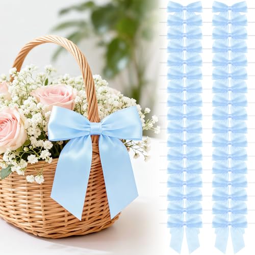 4.5" Baby Blue Satin Ribbon Bows (30 Packs) - color: Baby Blue, size: 4.5 Inch - 30pcs