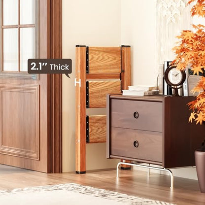3 Step Ladder, Foldable Aluminum Step Stool with Anti-Slip Pedal - color: Woodgrain, size: 3 Step