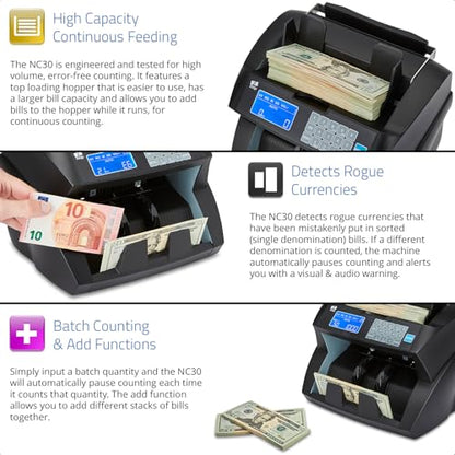 ZZap NC30 Bill Counter & Counterfeit Detector - Cash Money Currency Machine