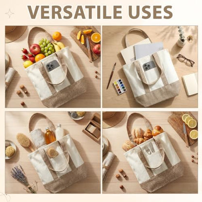 Sanwuta 12 Pcs Mini Canvas Tote Bags Bulk with Pocket Small Sublimation Blank Canvas Tote Reusable Grocery Bag for Women, DIY Craft (Linen) - color: Linen