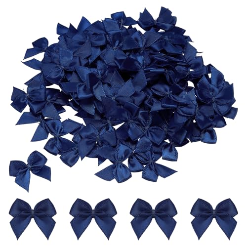MECCANIXITY Mini Ribbon Bow 1" Mini Fabric Flower Bows Navy 150Pcs - color: Navy