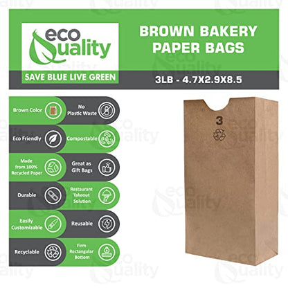 EcoQuality 300 Small Brown Kraft Paper Bag (3 lb) Small - Paper Lunch Bags, Snacks, Gift Bags, Grocery, Merchandise, Party Bags (4-3/4" x 2-15/16" x 8-9/16) (3 Pound Capacity) - size: 4 3/4" x 2 15/16" x 8 9/16"