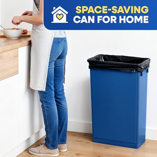 PLASTIC PRINCE 23 Gallon Slim Trash Can Kitchen, Commercial Tall Trash Bin Narrow, Rectangular Slim Jim Skinny Garbage Can for Home Garage Office Restaurant, Blue - style: Blue Can