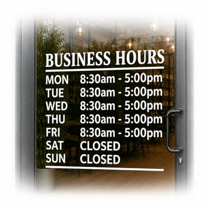Custom Business Hours Signs - Window Decals for Store Hours, Office & Retail