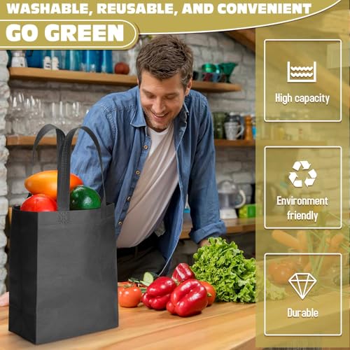 Windyun 50 Pcs Reusable Tote Bag Bulk 8 x 4 x 10 Inch, Black - color: Black
