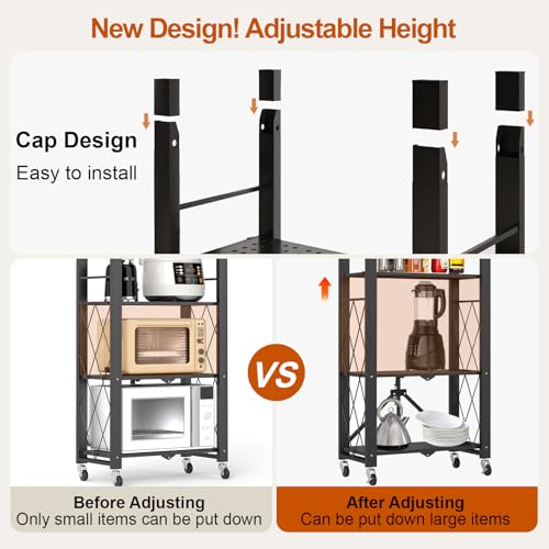 6-Tier Foldable Storage Shelves with Wheels Folding Bookshelf no Assembly - color: Black, size: 6 Tier