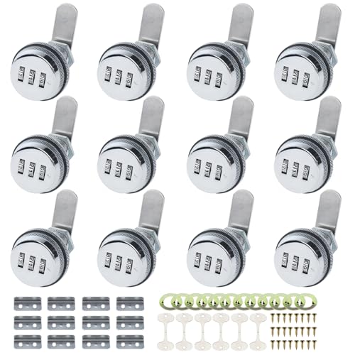 RealPlus Combination Cam Locks 3/4" Cylinder Cabinet Lock Security Combi-Cam Locks Password Coded Lock Secure Files Drawers RV Storage (12 Pack, Chrome Finish) - color: Silver, size: 12pcs 3/4"