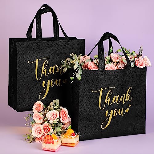 Sweetude 30 Thank You Non Woven Gift Bag, 11 x 12 x 5 Inch, Black - color: Black, size: 11 X 12 X 5 Inch