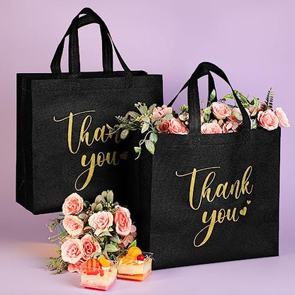 Sweetude 30 Thank You Non Woven Gift Bag, 11 x 12 x 5 Inch, Black - color: Black, size: 11 X 12 X 5 Inch