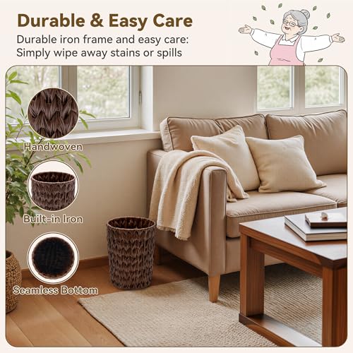 GRANNY SAYS Small Wicker Trash Can, 2 Gallon Bathroom Waste Baskets, Brown - color: Brown, size: Round - 7½"D x 9¾"H
