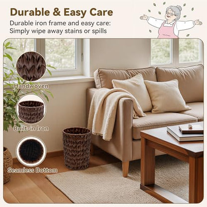 GRANNY SAYS Small Wicker Trash Can, 2 Gallon Bathroom Waste Baskets, Brown - color: Brown, size: Round - 7½"D x 9¾"H