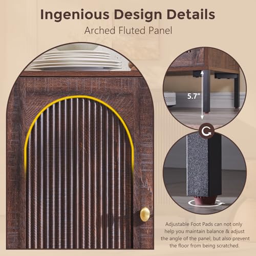 IFGET 123.5" W Modern Arched Sideboard Buffet Cabinet with Storage, Brown - color: Brown, size: 4 Pieces