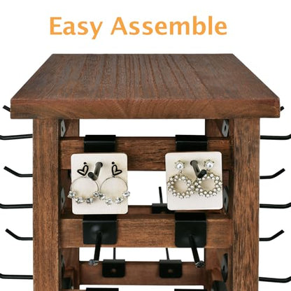 Ikee Design 5 Tiers Wood Rotating Jewelry Earring Display 42 Hooks - color: 4 side, Brown, 42 hooks