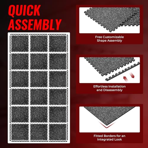 SUPERJARE 0.79'' Extra-Thick 18 Pcs 72 Sq Ft Exercise Equipment Mats - color: Black/Grey, size: 18 Tiles (72 Sq Ft)