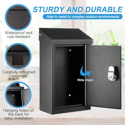 Yaocom Metal Key Drop Box with Lock, 2 Keys for Cash Donation Secure, Black - color: Black