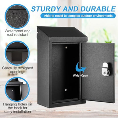 Yaocom Metal Key Drop Box with Lock, 2 Keys for Cash Donation Secure, Black - color: Black