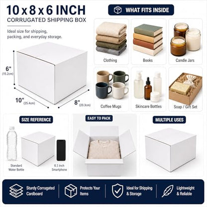 10x8x6 White Shipping Boxes, 25 Pack - size: 10x8x6 Inch