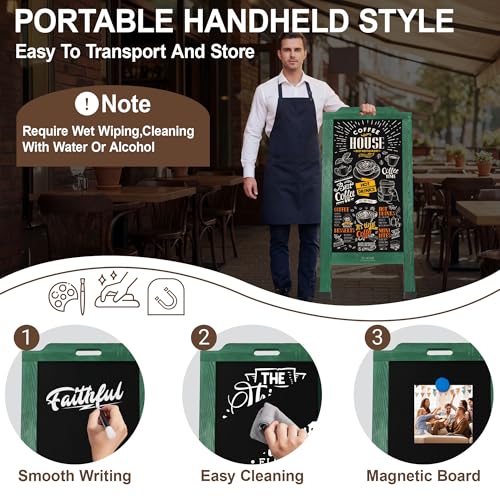 Magnetic Portable A-Frame Chalkboard Signs, 40" × 20", Green - color: A-portable-green
