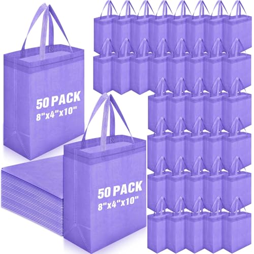 Windyun 50 Pcs Reusable Tote Bag Bulk 8 x 4 x 10 Inch, Light Purple - color: Light Purple