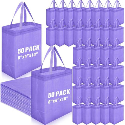 Windyun 50 Pcs Reusable Tote Bag Bulk 8 x 4 x 10 Inch, Light Purple - color: Light Purple