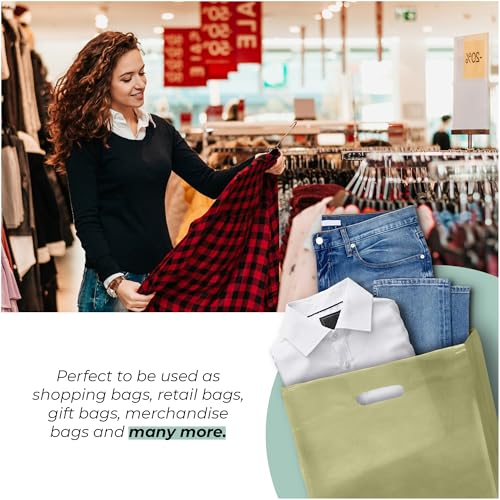 15x18 Olive Plastic Bags, 2" Gusset, Glossy, Die-Cut, 1.25 Mil, 100 Pack