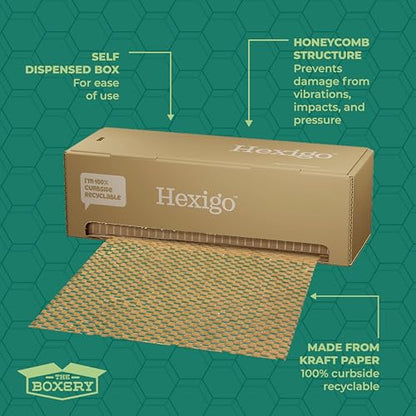 The Boxery Honeycomb Packing Paper 15”x3600” (300’) Self Dispensed Box, Cushioning Wrap, Box Filler, Void Filling, Shipping & Moving Supplies, Alternative to Plastic Bubble|Eco Friendly-Small Business - size: Box Dispenser - 15"x300 FT.