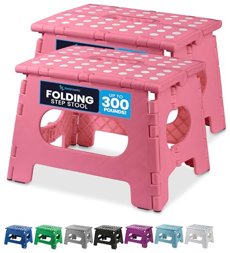 Handy Laundry Folding Step Stool 9 Inch 2 Pack, Holds 300 lbs, Non-Slip - color: Pink, size: 9 Inch 2-Pack