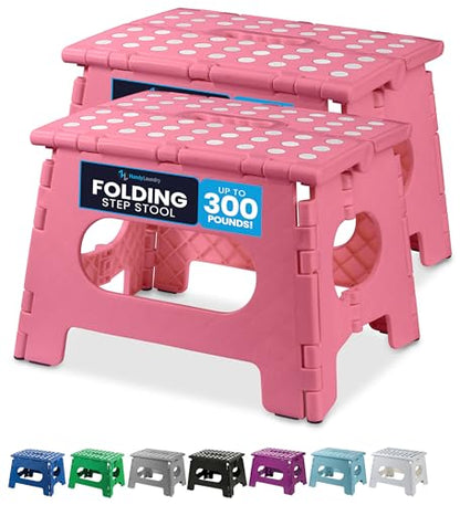 Handy Laundry Folding Step Stool 9 Inch 2 Pack, Holds 300 lbs, Non-Slip - color: Pink, size: 9 Inch 2-Pack