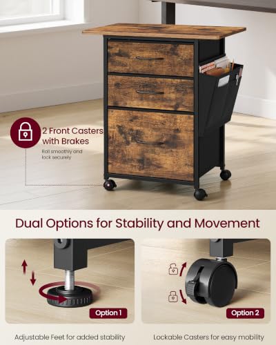 VASAGLE 3-Drawer File Cabinet, Mobile Printer Stand with Storage - color: Brown, size: 3 Drawers