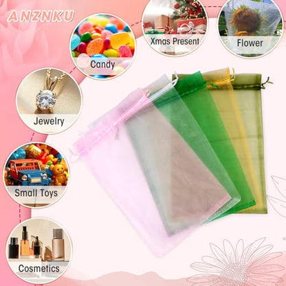 ANZNKU 50 Pcs Large Organza Bags 8x12, White Small Mesh Gift Bag Drawstring - color: White