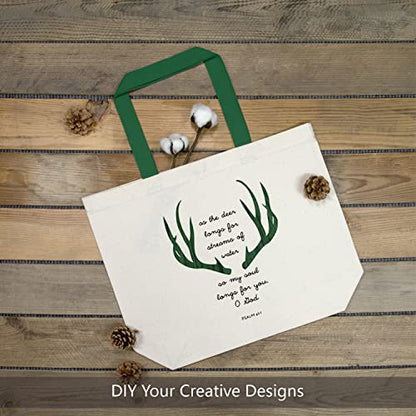 TOPDesign 2-Pack Canvas Tote Bags with Magnetic Snap, Reusable Grocery Shopping Bags, DIY Your Creative Designs - color: Natural / Green