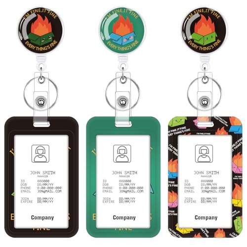 3 Pack Dumpster Fire Badge Holder with Retractable Reel, Vertical Id Case - color: Fire Dumpster