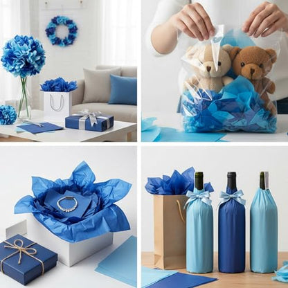 500 Sheets Blue Tissue Paper Bulk 20 x 30 Inch for Homecoming Gift Bags - color: Blue Series, size: 20 x 30 Inch