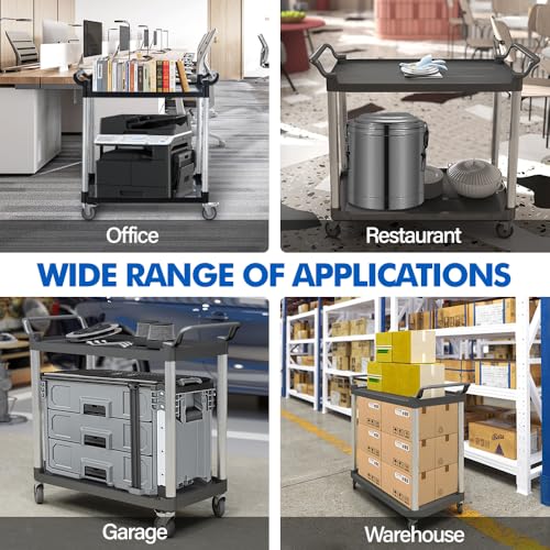 Large Utility Rolling Cart with Wheels,Plastic Utility Cart with 2 Lockable Wheels, Heavy Duty Restaurant Cart,Food Service Cart for Kitchen/Groceies/Warehouse.(2 Tier,34×17×37in / 340lbs) - size: 2 Tier - 34×17×37inches / 340lbs