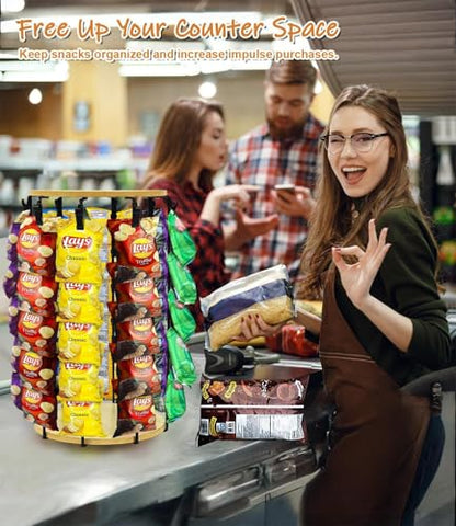 Chip Rack Display Stand, 5 Tier 40 Clips Display Stand, Rotating - color: Light Wood- 2025 Upgraded