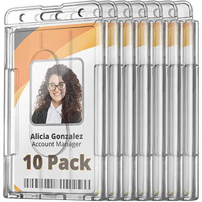Rigid ID Name Badge Holders, Vertical, 3.35x2.1”, Clear Plastic, 10 Pack - size: 10 Pack