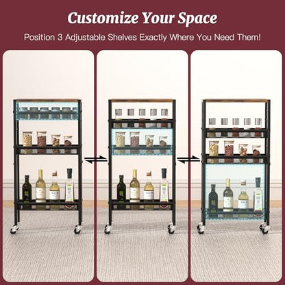 Slim Rolling Cart, 4-Tier Narrow Kitchen Storage Cart, Slim Utility Cart on Wheel, Skinny Bathroom storage cart with Wood Tabletop, 6.0" Deep, For Kitchen, Dining Room, Living Room, Laundry Room - color: Rustic Brown