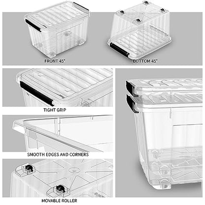 Cetomo 60qt Plastic Storage Bin with Wheels, Stackable Storage Bins with Lid, Organizer, Container for Home, Office, Drom, PP, BFA-Free, Nestable, Clear, 60Quart (6 Pack) - size: 60Qt*6