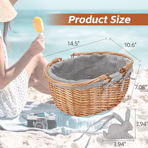 Good GAIN Picnic Basket with Folded Handles,Wicker Empty Basket.Grey - color: Gray