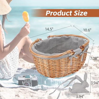 Good GAIN Picnic Basket with Folded Handles,Wicker Empty Basket.Grey - color: Gray