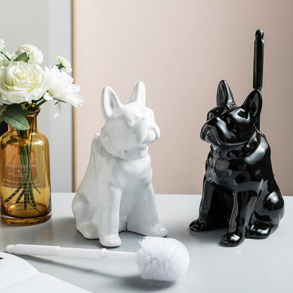 Comeon Ceramic Dog White Toilet Brush and Holder Set, Plastic Handle - color: White, size: Dog